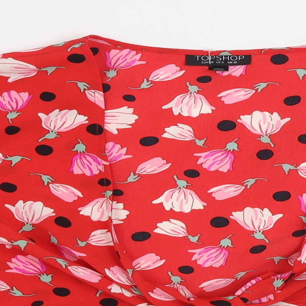Womens UK Size 10 Topshop Red Wrap Blouse