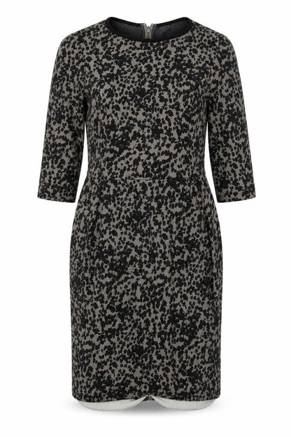 Marella Womens Black Geometric Viscose Sheath Size 12 Boat Neck Zip