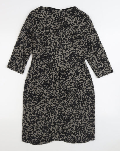 Marella Womens Black Geometric Viscose Sheath Size 12 Boat Neck Zip
