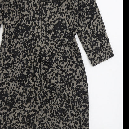 Marella Womens Black Geometric Viscose Sheath Size 12 Boat Neck Zip