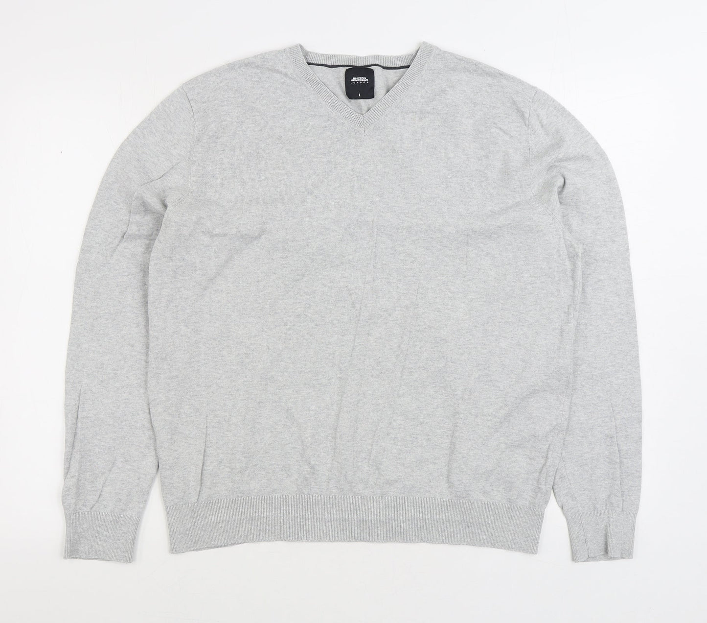 Burton Mens Grey V-Neck Cotton Pullover Jumper Size L