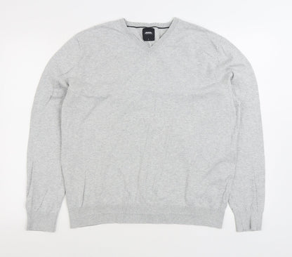 Burton Mens Grey V-Neck Cotton Pullover Jumper Size L