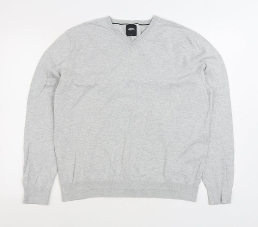 Burton Mens Grey V-Neck Cotton Pullover Jumper Size L