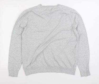 Burton Mens Grey V-Neck Cotton Pullover Jumper Size L