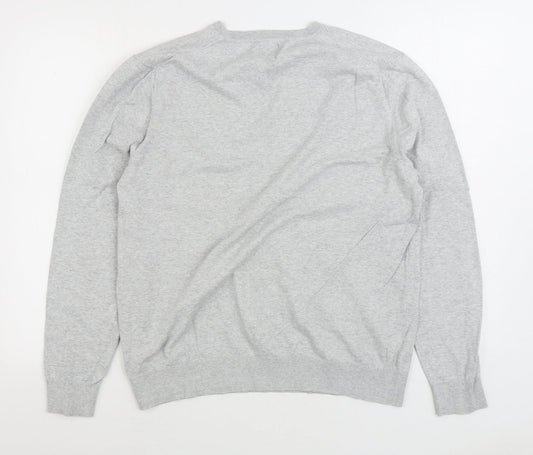 Burton Mens Grey V-Neck Cotton Pullover Jumper Size L