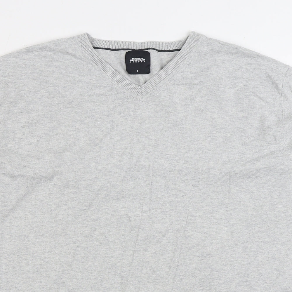 Burton Mens Grey V-Neck Cotton Pullover Jumper Size L