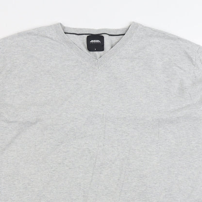 Burton Mens Grey V-Neck Cotton Pullover Jumper Size L
