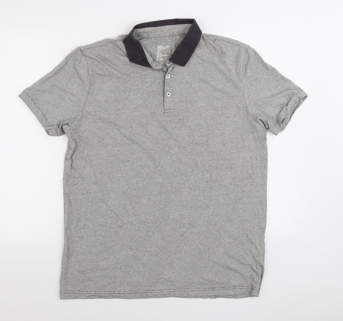 H&M Mens Grey Cotton Polo Size L Collared Button