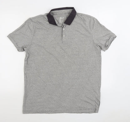 H&M Mens Grey Cotton Polo Size L Collared Button