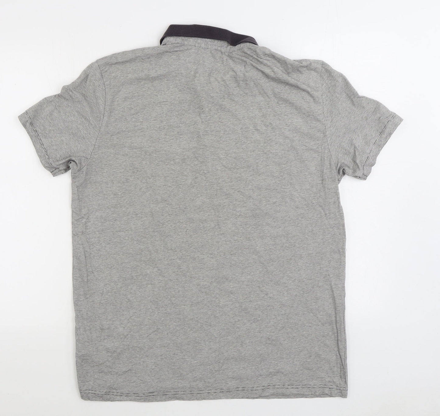 H&M Mens Grey Cotton Polo Size L Collared Button