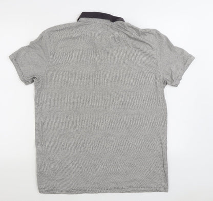 H&M Mens Grey Cotton Polo Size L Collared Button
