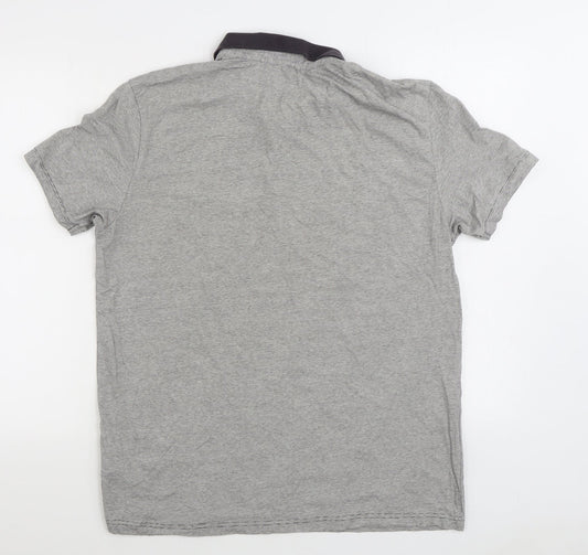 H&M Mens Grey Cotton Polo Size L Collared Button
