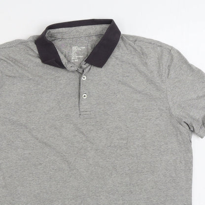 H&M Mens Grey Cotton Polo Size L Collared Button
