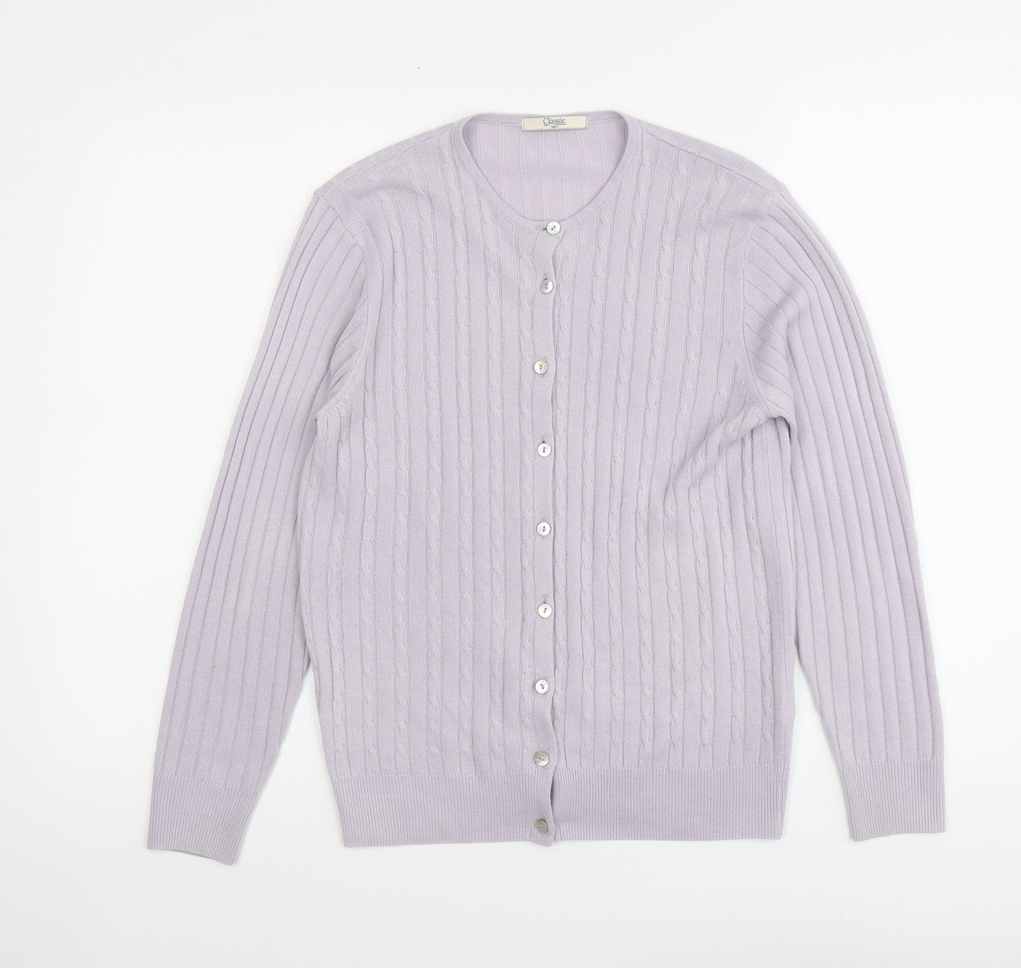 Classic Womens Purple Round Neck Acrylic Cardigan Jumper Size 10