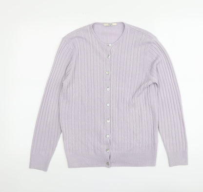 Classic Womens Purple Round Neck Acrylic Cardigan Jumper Size 10