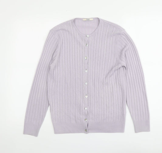 Classic Womens Purple Round Neck Acrylic Cardigan Jumper Size 10