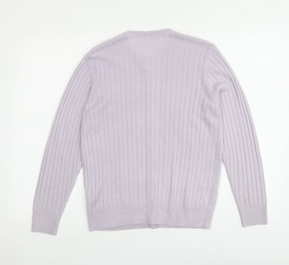 Classic Womens Purple Round Neck Acrylic Cardigan Jumper Size 10