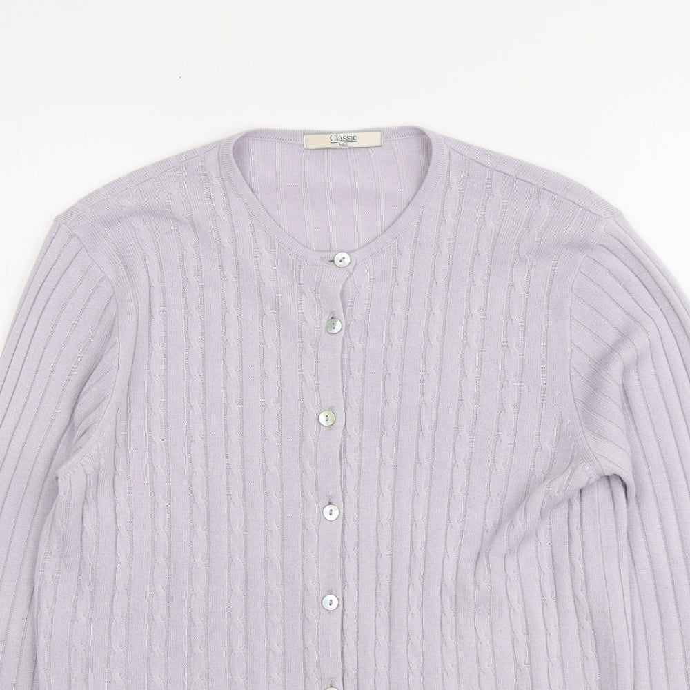 Classic Womens Purple Round Neck Acrylic Cardigan Jumper Size 10