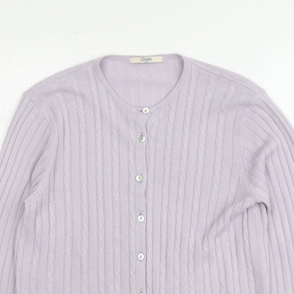 Classic Womens Purple Round Neck Acrylic Cardigan Jumper Size 10