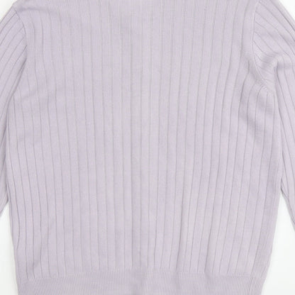 Classic Womens Purple Round Neck Acrylic Cardigan Jumper Size 10