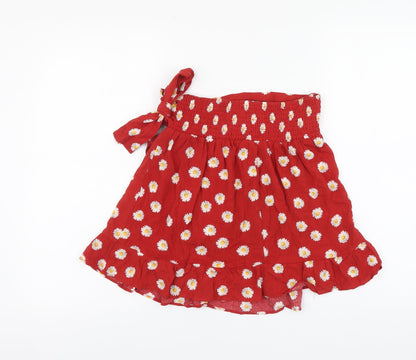 STR Womens Red Floral Viscose Wrap Skirt Size L Tie