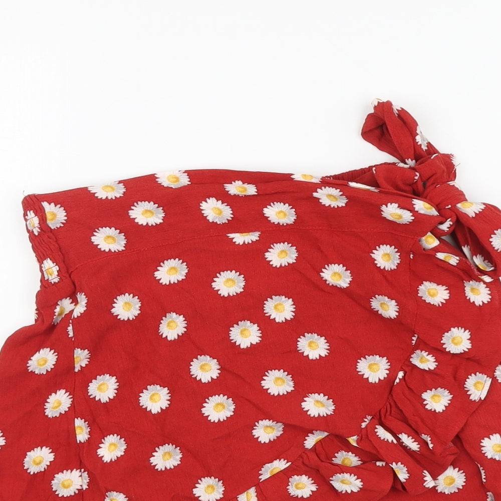 STR Womens Red Floral Viscose Wrap Skirt Size L Tie