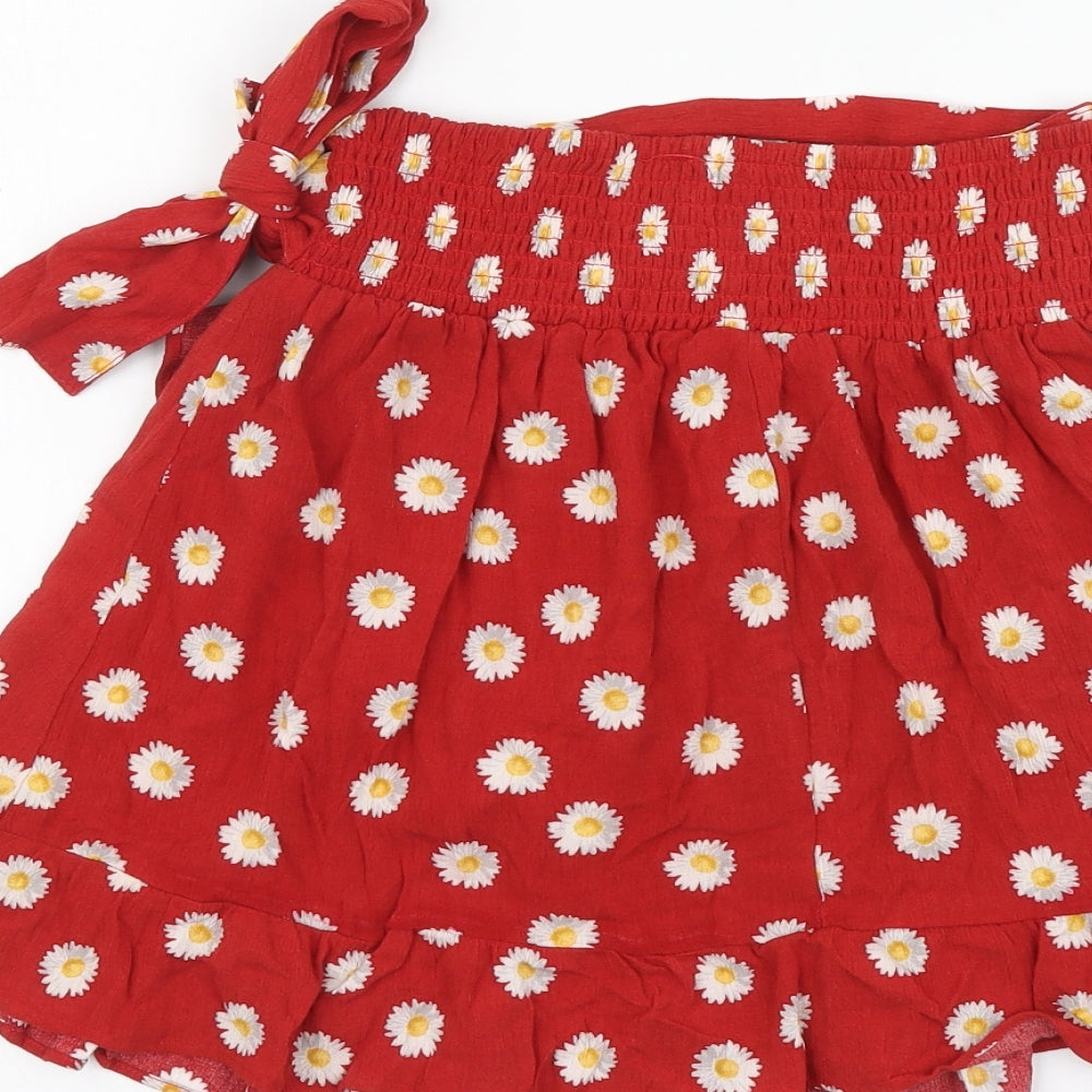 STR Womens Red Floral Viscose Wrap Skirt Size L Tie