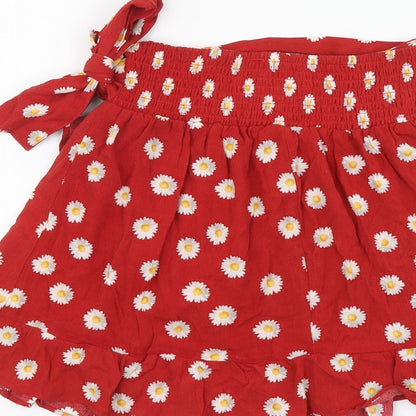 STR Womens Red Floral Viscose Wrap Skirt Size L Tie
