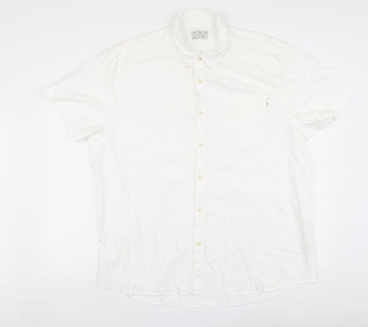 F&F Mens White Cotton Button-Up Size 2XL Collared Button