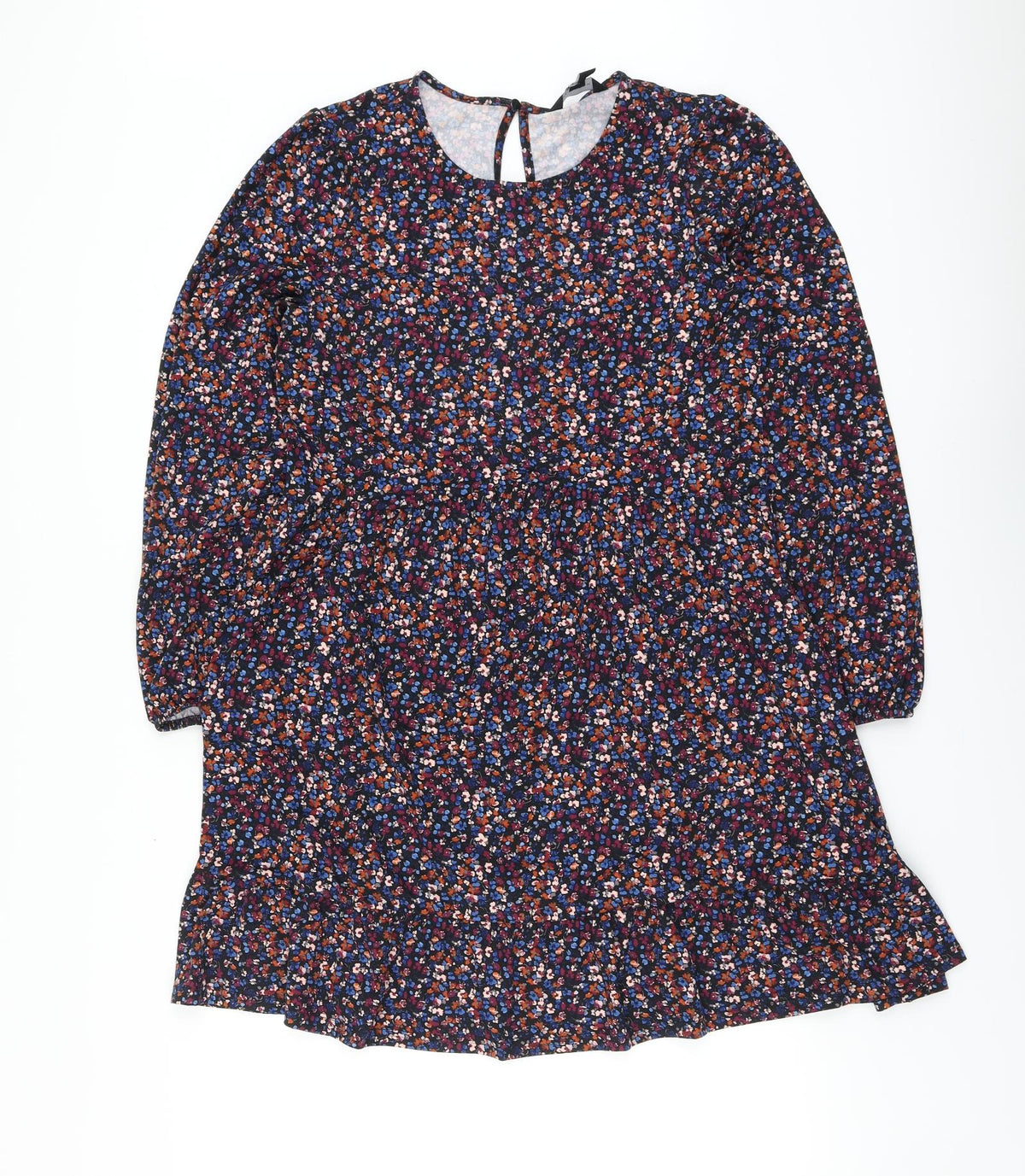 New Look Womens Multicoloured Floral Polyester A-Line Size 8 Round Neck Button