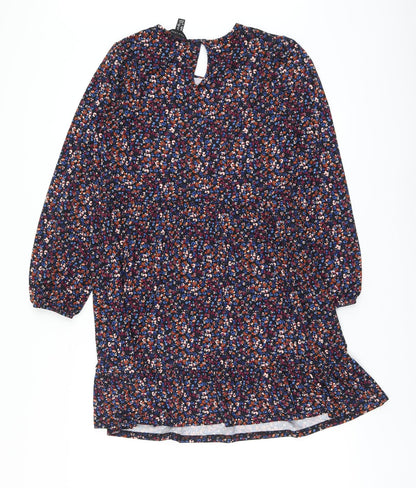 New Look Womens Multicoloured Floral Polyester A-Line Size 8 Round Neck Button