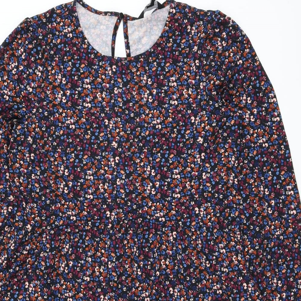 New Look Womens Multicoloured Floral Polyester A-Line Size 8 Round Neck Button