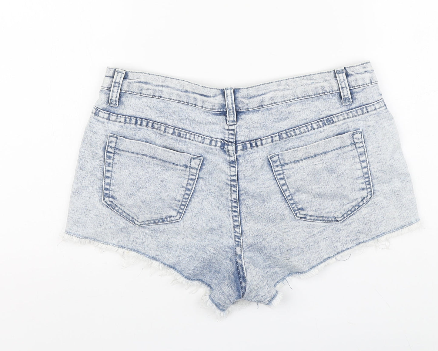 Red Chili Womens Blue Geometric Cotton Cut-Off Shorts Size 10 L10 in Regular Button