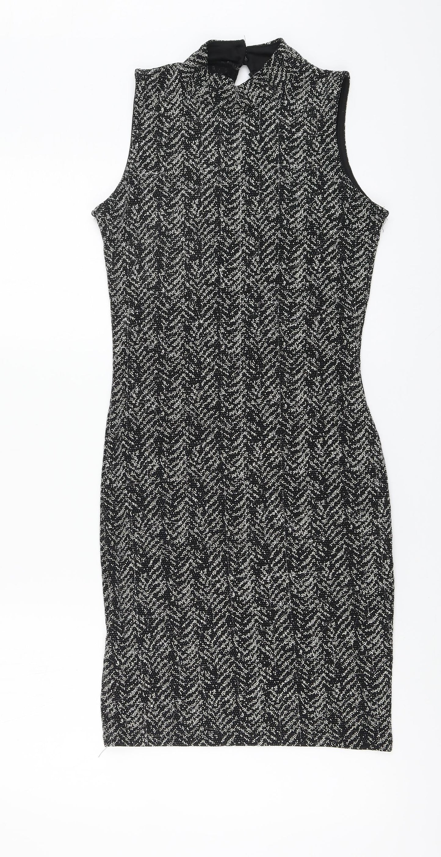 Quiz Womens Black Nylon A-Line Size 8 High Neck Button