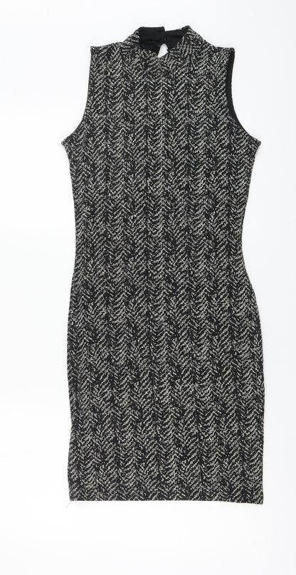 Quiz Womens Black Nylon A-Line Size 8 High Neck Button