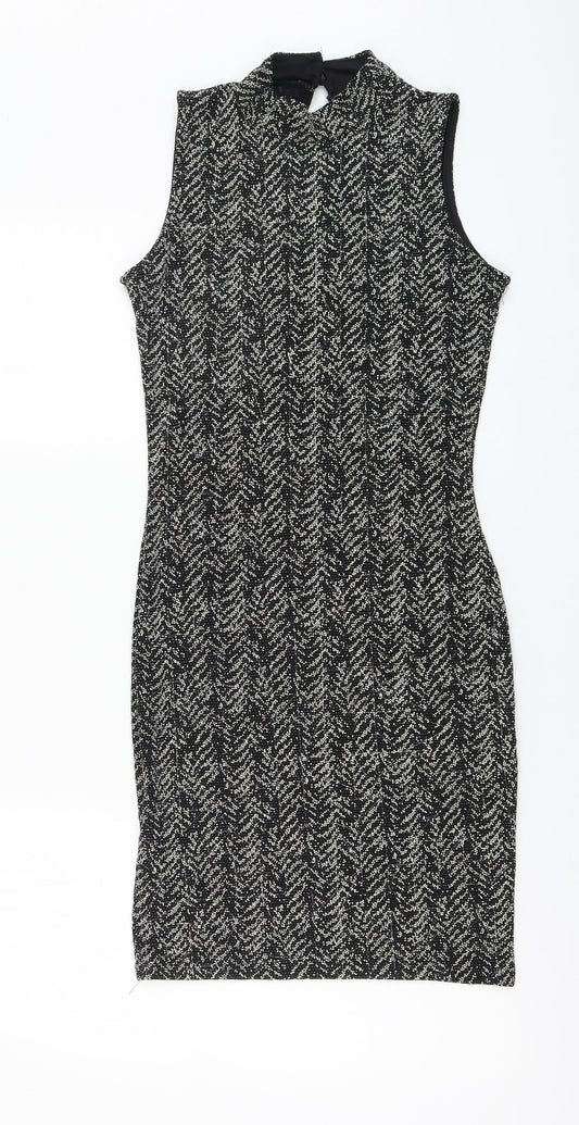 Quiz Womens Black Nylon A-Line Size 8 High Neck Button