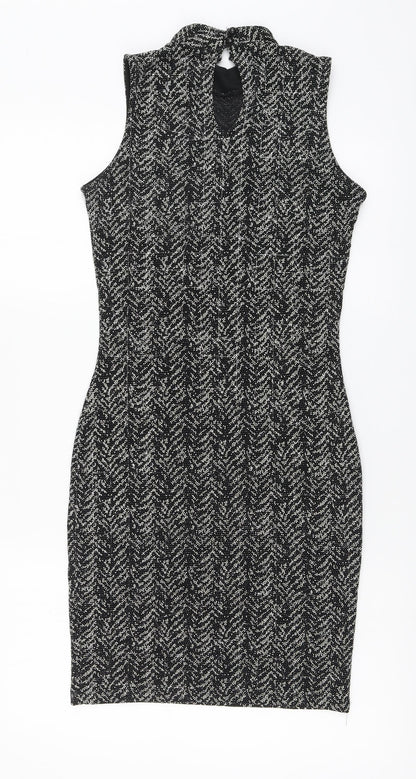 Quiz Womens Black Nylon A-Line Size 8 High Neck Button