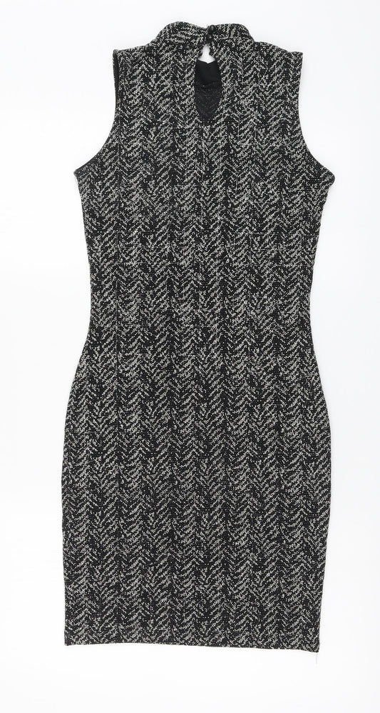 Quiz Womens Black Nylon A-Line Size 8 High Neck Button