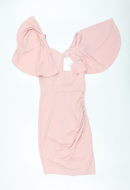 Grace Karin Womens Pink Polyester Bodycon Size S V-Neck - Butterfly Sleeve