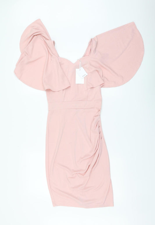 Grace Karin Womens Pink Polyester Bodycon Size S V-Neck - Butterfly Sleeve