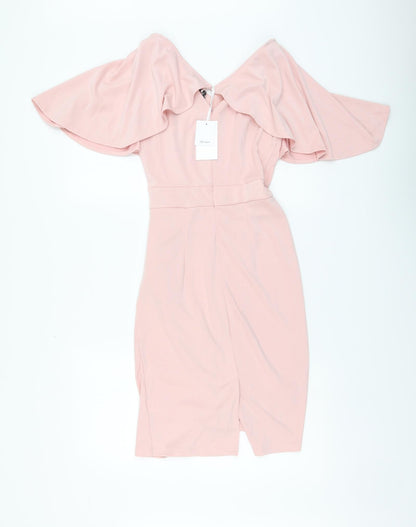 Grace Karin Womens Pink Polyester Bodycon Size S V-Neck - Butterfly Sleeve