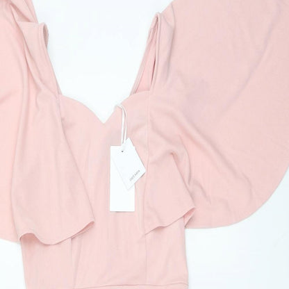 Grace Karin Womens Pink Polyester Bodycon Size S V-Neck - Butterfly Sleeve