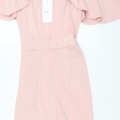 Grace Karin Womens Pink Polyester Bodycon Size S V-Neck - Butterfly Sleeve