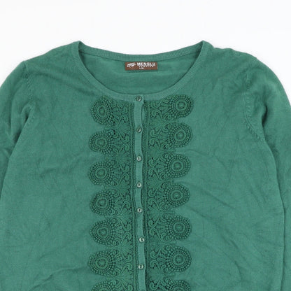 Menglu Womens Green Round Neck Viscose Cardigan Jumper Size L