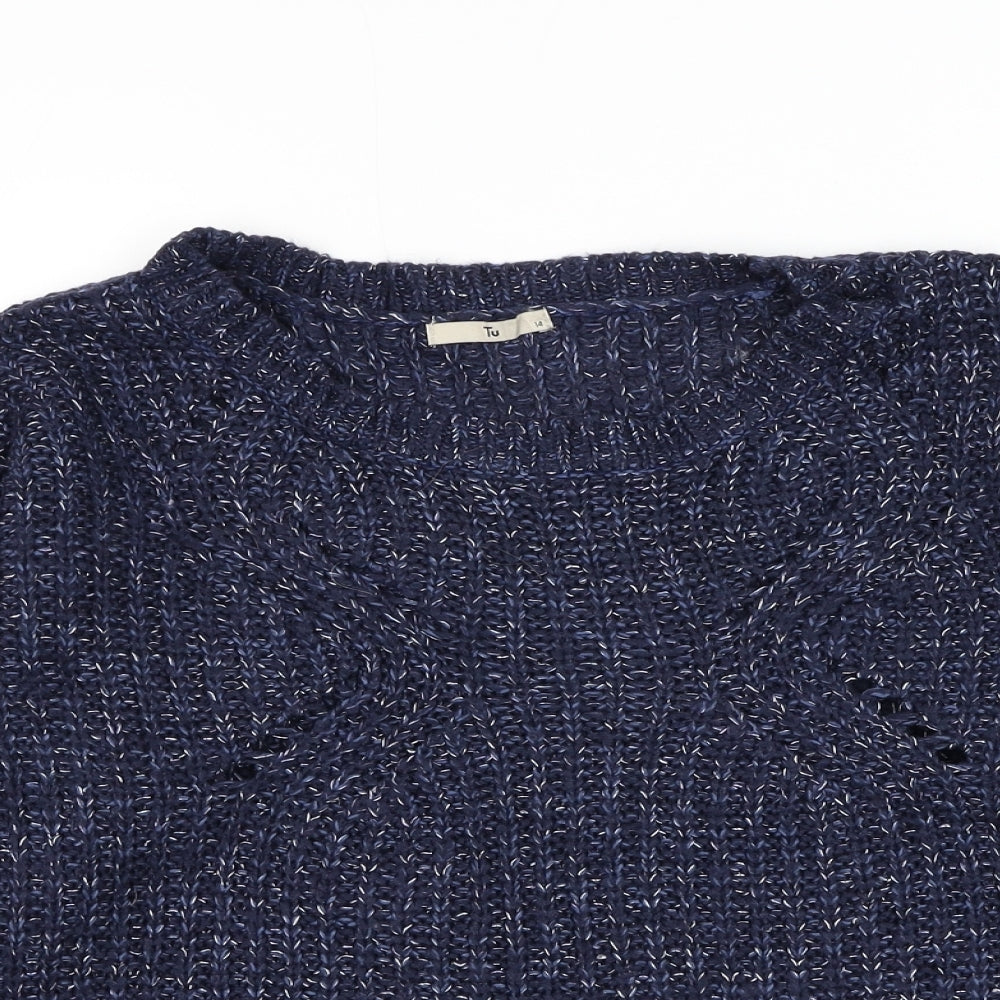 TU Womens Blue Round Neck Acrylic Pullover Jumper Size 14