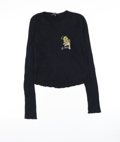 Womens UK Size 6 Topshop Black Cropped T-Shirt