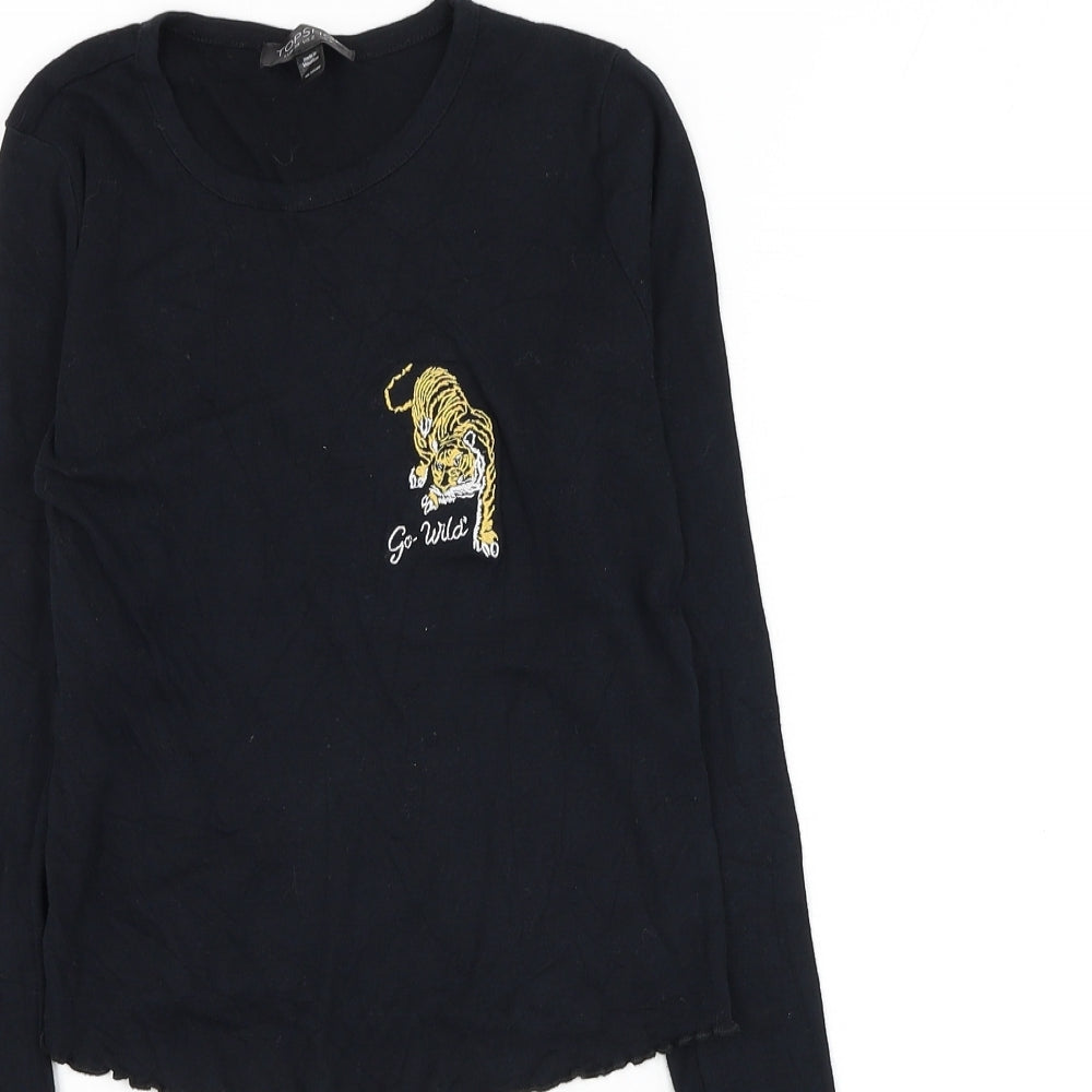 Womens UK Size 6 Topshop Black Cropped T-Shirt