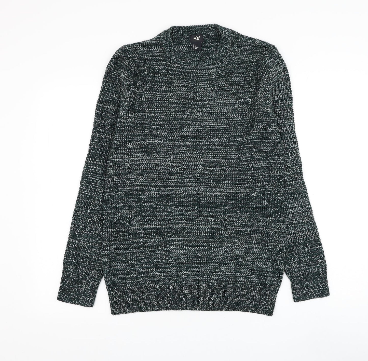 H&M Mens Green Round Neck Acrylic Pullover Jumper Size S