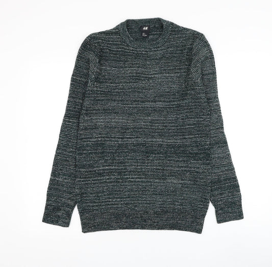 H&M Mens Green Round Neck Acrylic Pullover Jumper Size S