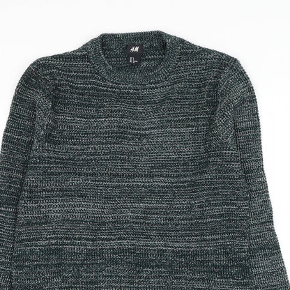 H&M Mens Green Round Neck Acrylic Pullover Jumper Size S